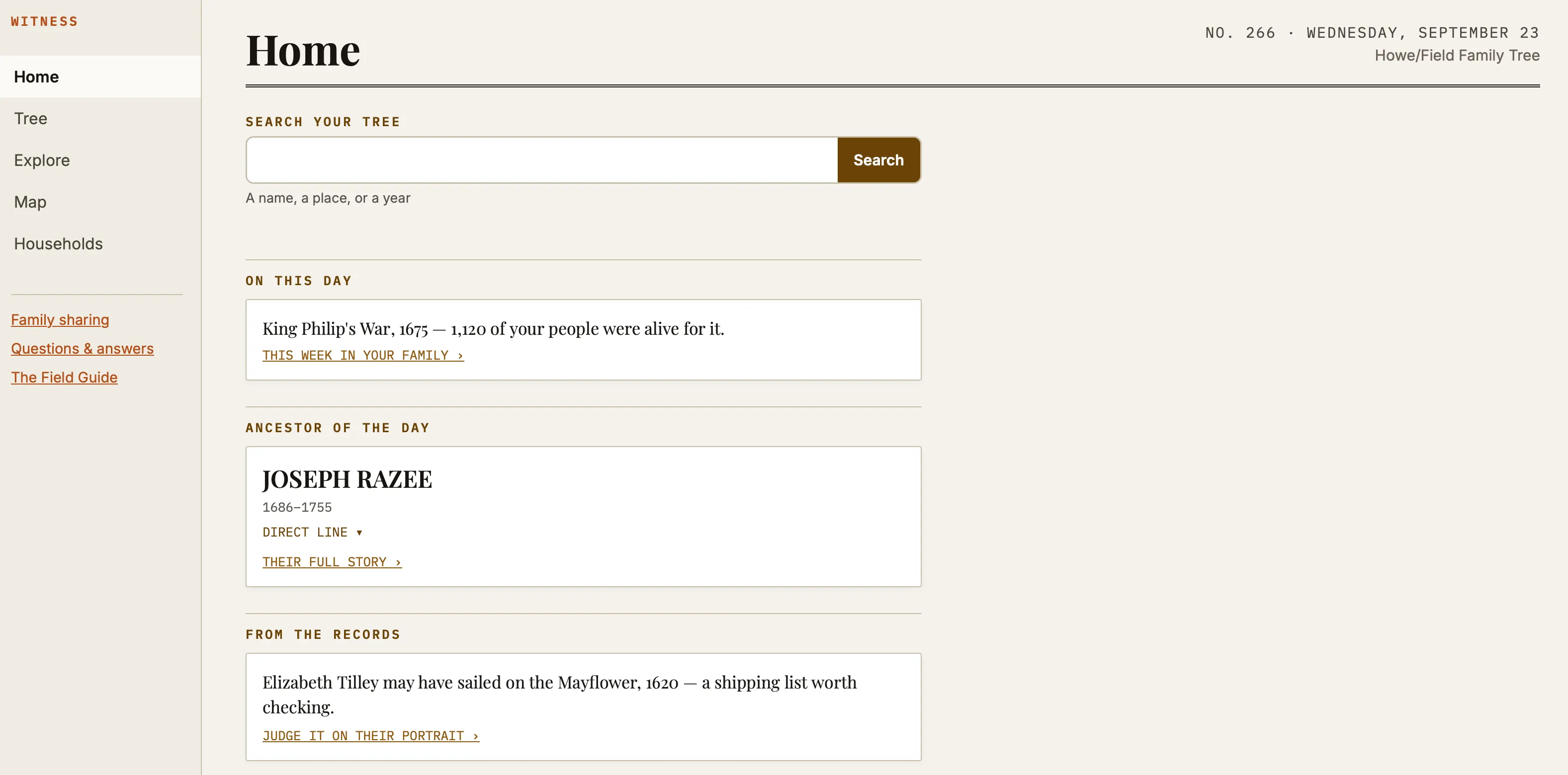 The Witness home page in a browser